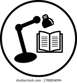 Reading book black icon with table light