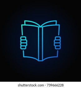 Reading a book blue concept linear icon on dark background