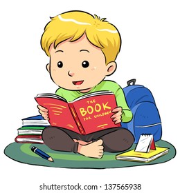 Reading A Book A boy sitting and reading a book. Vector EPS8 file.