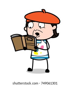 Reading Book - Cartoon Artist Vector Illustration