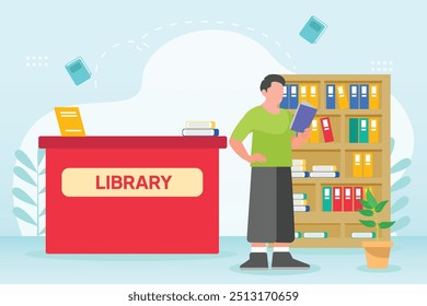 Reading book concept. Colored flat vector illustration isolated.	