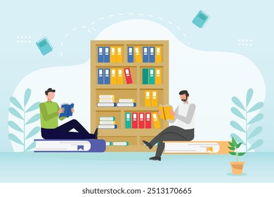 Reading book concept. Colored flat vector illustration isolated.	