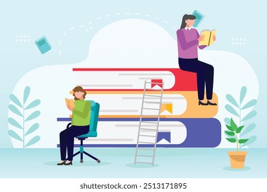 Reading book concept. Colored flat vector illustration isolated.	