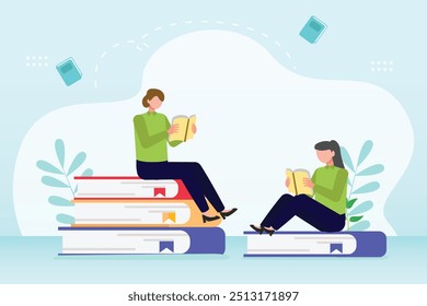 Reading book concept. Colored flat vector illustration isolated.	