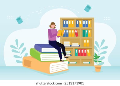 Reading book concept. Colored flat vector illustration isolated.	