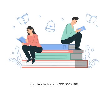 Reading book concept illustration. Cartoon flat vector illustration isolated on a white background