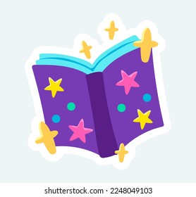 Reading book for creative and imagination development. Vector illustration in cartoon sticker design