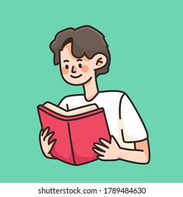 reading a book cute cartoon illustration	