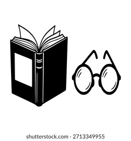 Libro de lectura e ilustración de gafas