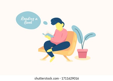 Reading a book at home vector