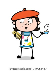 Reading Book with Hot Coffee - Cartoon Artist Vector Illustration