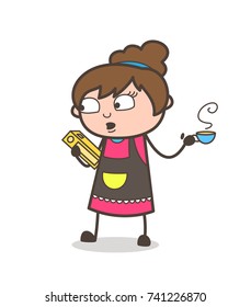 Reading Book with Hot Tea in Breaktime - Beautician Girl Artist Cartoon Vector