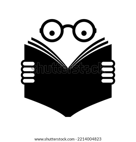 Reading book icon. Man with glasses reading a book. Vector illustration.