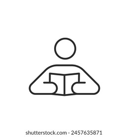 Reading book icon. A minimalist depiction of a person engrossed in a book, signifying the pursuit of knowledge, education, and the joy of reading. Vector illustration