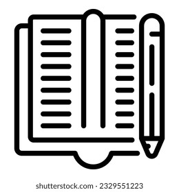 Leyendo vector de contorno de icono del libro. Ayuden a hacer los deberes. Adolescente de familia