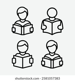 Reading Book Icon Vector. Student Reading Icon. Book Reading Symbol. Studying Student Logo. A Student Reading Book.
