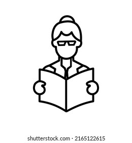 Reading book icon vector template. Reader vector icon in linear, outline icon isolated on white background