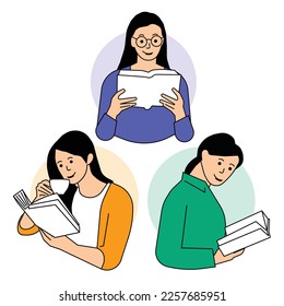 Reading Book Illustration trendy vector files