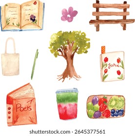 livro de leitura e diário clipart aquarela exterior 