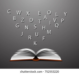Reading book. Letters in a book