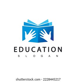 Reading Book Logo With Hand Silhouette Open Book Symbol, Education Icon