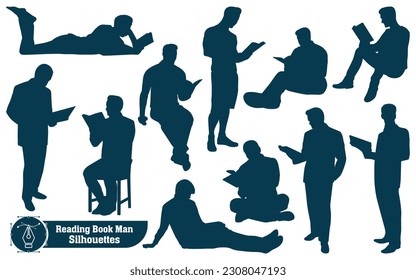 Reading Book man Silhouettes Vector illustration