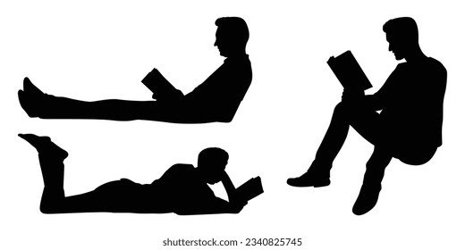 Reading Book man Silhouettes Vector illustration