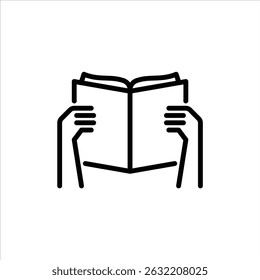 Reading book outline icon. Read book black line illustration.