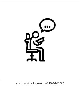 Reading book outline icon. stickman black line art illustration.