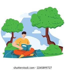 Lesen eines Buches in der Parkillustration