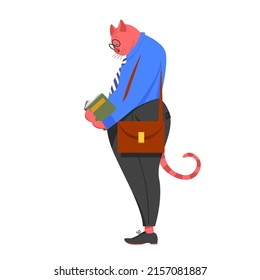 reading a book. the person is reading a book. vector playful illustration with a cat