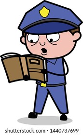 Reading a Book - Retro Cop Policeman Vector Illustration