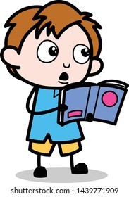 Reading Book - School Boy Cartoon Character Vector Illustration