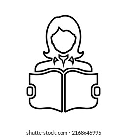 Reading, book, student outline icon. Line art vector.