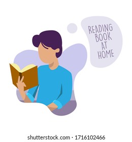 Leyendo libros y estudios durante el concepto de brote de virus de la corona, los hombres leyendo novelas de libros desde casa.