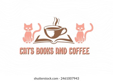 Reading Book T shirt design cats Books and coffee