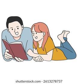 Reading book together vector illustration