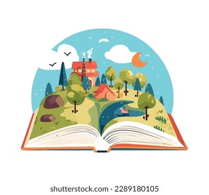 Reading book under trees in nature meadow icon isolated