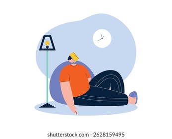 Ler um livro até adormecer sem fixar a posição, ilustração de vetor de preguiça.