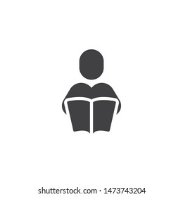 Reading Book vector icon. filled flat sign for mobile concept and web design. Man with book glyph icon. Knowledge symbol, logo illustration. Vector graphics
