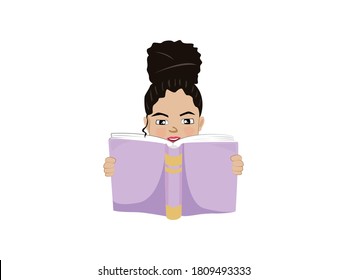 Reading book Vector illustration. studying girl. emblem isolated on white background , Flat style for cartoon, children graphic, logo and web design. woman hand holding a book to read