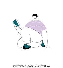 Reading a book while sitting, vector illustration of people's activities.