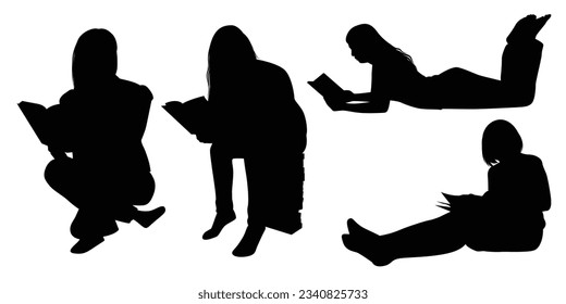 Reading Book Woman Silhouettes Vector illustration