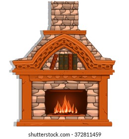 Reading books by the fireplace. Vector.