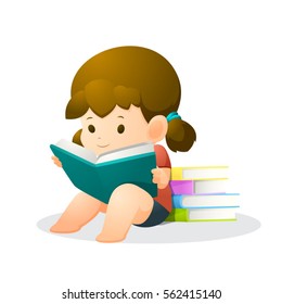 Reading books cartoon set 3