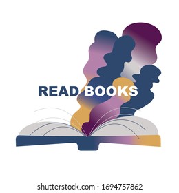  Reading books concept, stylish vector with a gradient. Open book and inscription