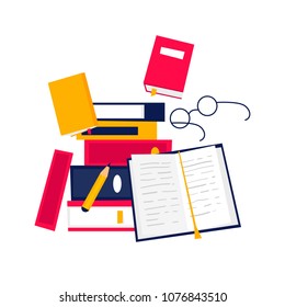Reading books, education, science, development. Flat style vector illustration.