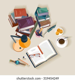 Reading books. Flat design.