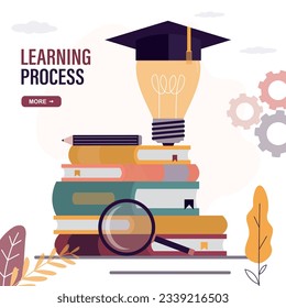 Reading books to gain knowledge, intelligence and thinking skill, lifelong learning, research and study for personal growth concept. Learning process, concept landing page template. flat vector