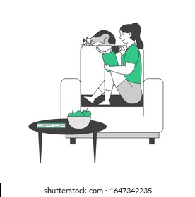 Reading Books Hobby. Young Woman Sitting on Cozy Armchair at Home Read Interesting Book with Cat Sleeping beside. Reader Deep Immersion to Fantasy World. Cartoon Flat Vector Illustration, Line Art